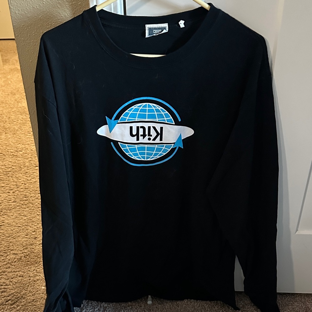Kith Black Long Sleeve Shirt with Blue Globe Graphic